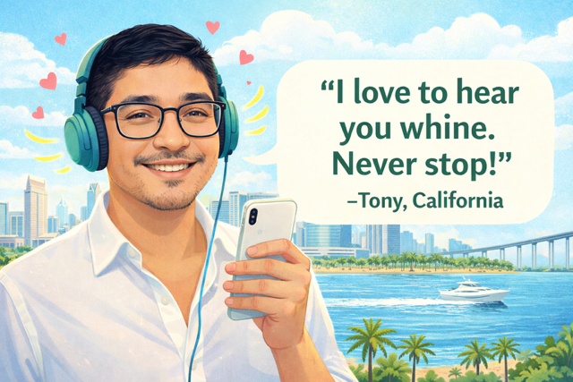 "I love to hear you whine. Never stop!" Tony, California